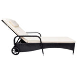 Sun Lounger with Cushion & Wheels Poly Rattan Black