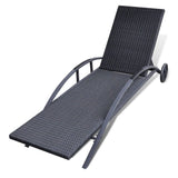 Sun Lounger with Cushion & Wheels Poly Rattan Black