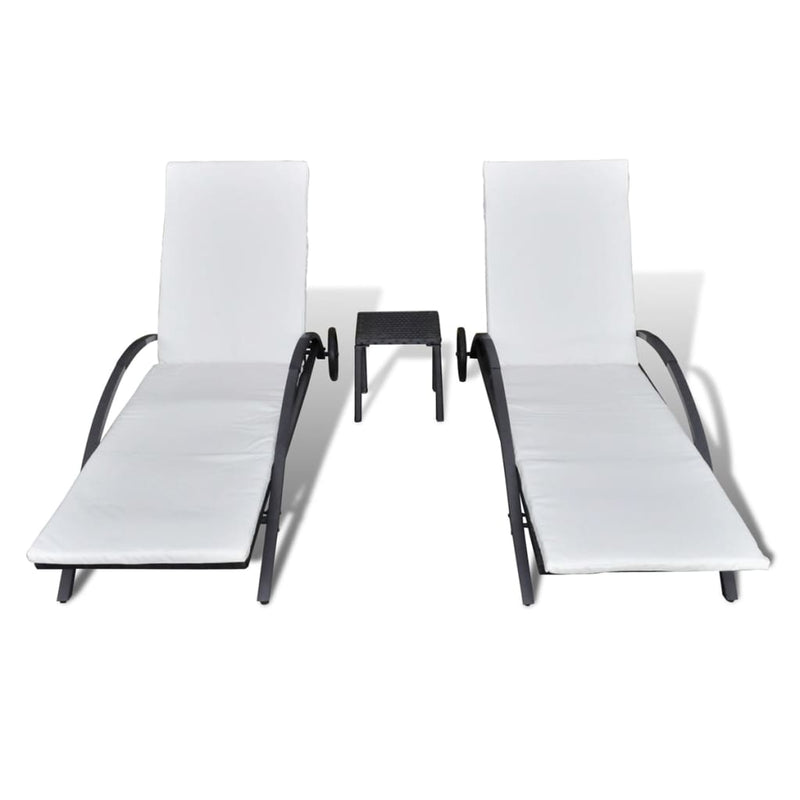 Sun Loungers with Table Poly Rattan Black