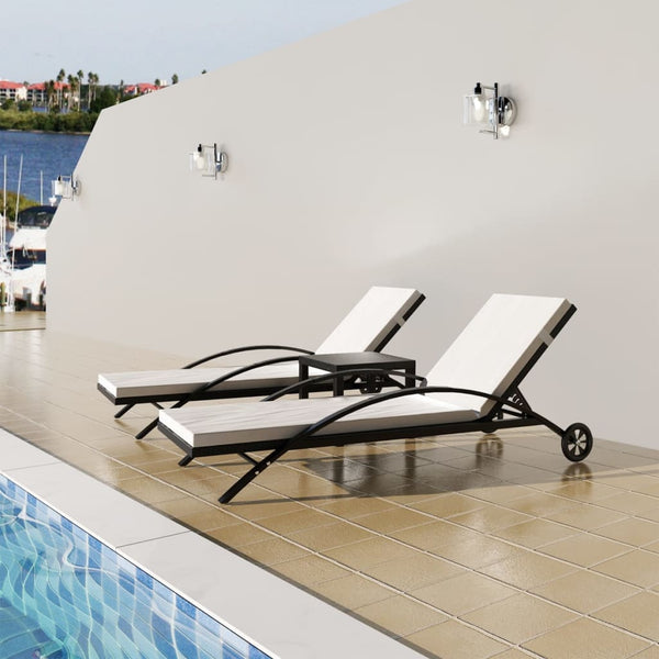 Sun Loungers with Table Poly Rattan Black