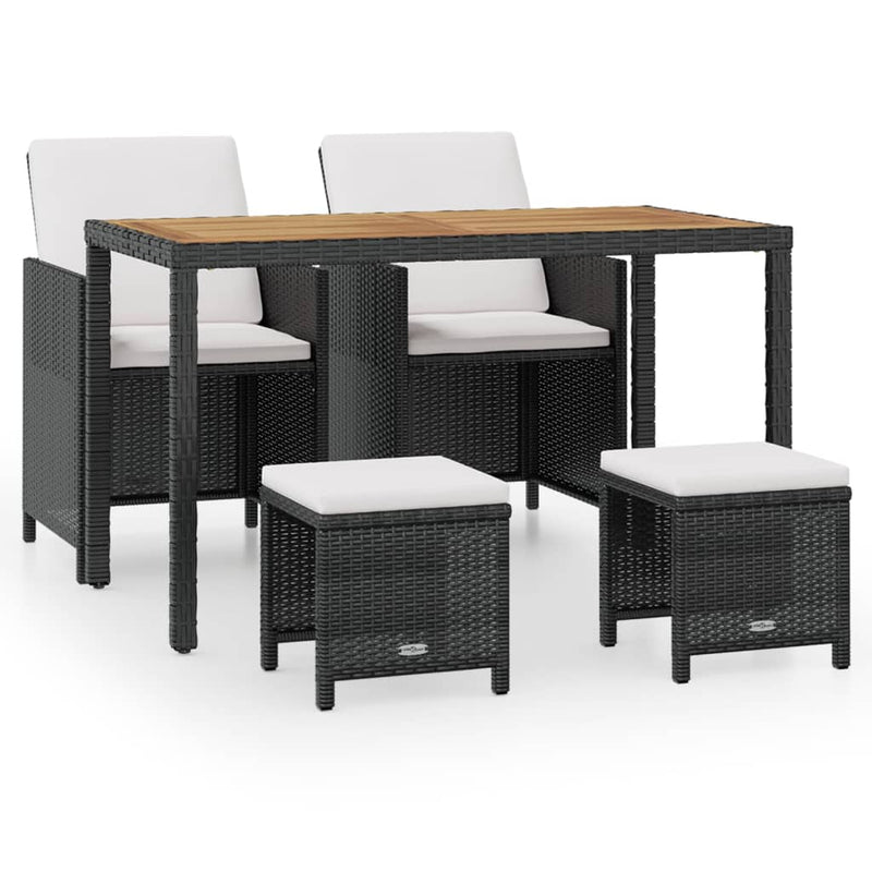 5 Piece Patio Dining Set Poly Rattan and Acacia Wood Black