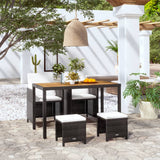 5 Piece Patio Dining Set Poly Rattan and Acacia Wood Black