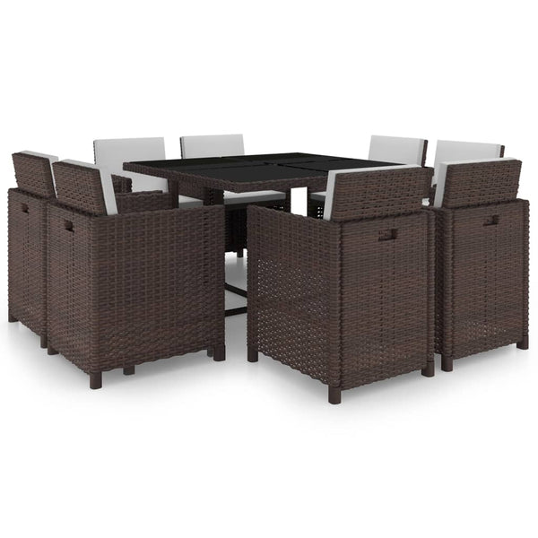 9 Piece Patio Dining Set with Cushions Poly Rattan Brown