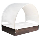 Double Sun Lounger with Canopy Poly Rattan Brown