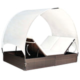 Double Sun Lounger with Canopy Poly Rattan Brown