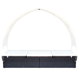 Double Sun Lounger with Canopy Poly Rattan Black