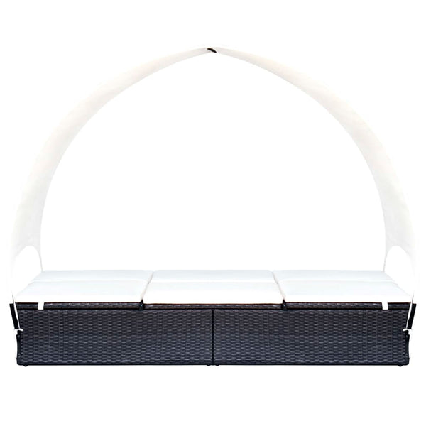 Double Sun Lounger with Canopy Poly Rattan Black