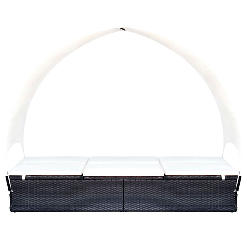 Double Sun Lounger with Canopy Poly Rattan Black