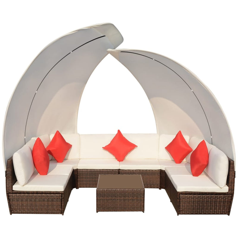 9 Piece Patio Lounge Set with Canopies Poly Rattan Brown