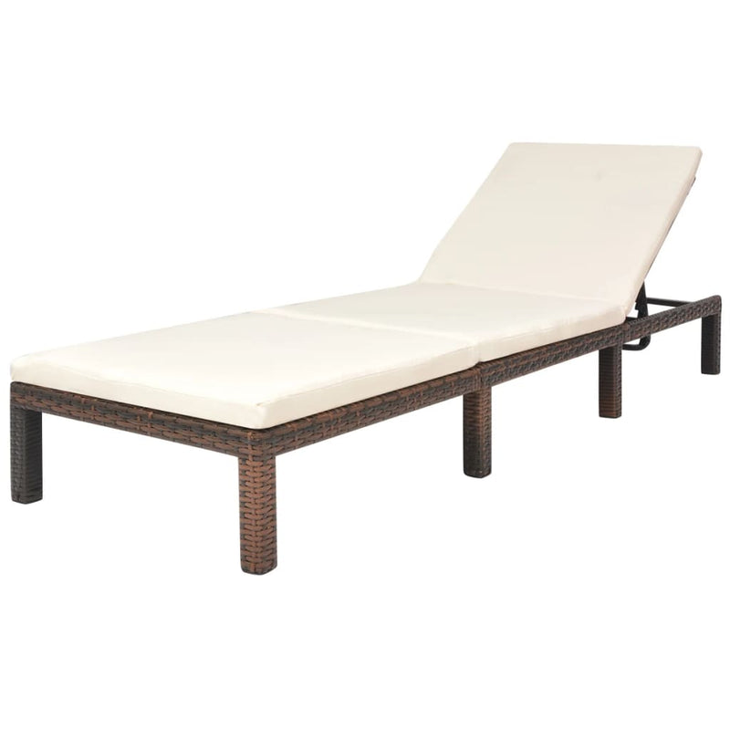 Sun Lounger with Cushion Poly Rattan Brown