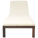 Sun Lounger with Cushion Poly Rattan Brown