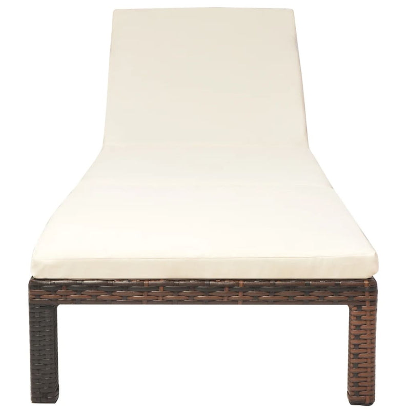 Sun Lounger with Cushion Poly Rattan Brown