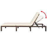 Sun Lounger with Cushion Poly Rattan Brown