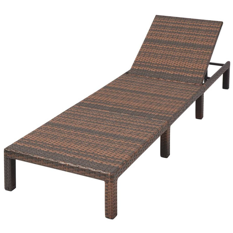 Sun Lounger with Cushion Poly Rattan Brown