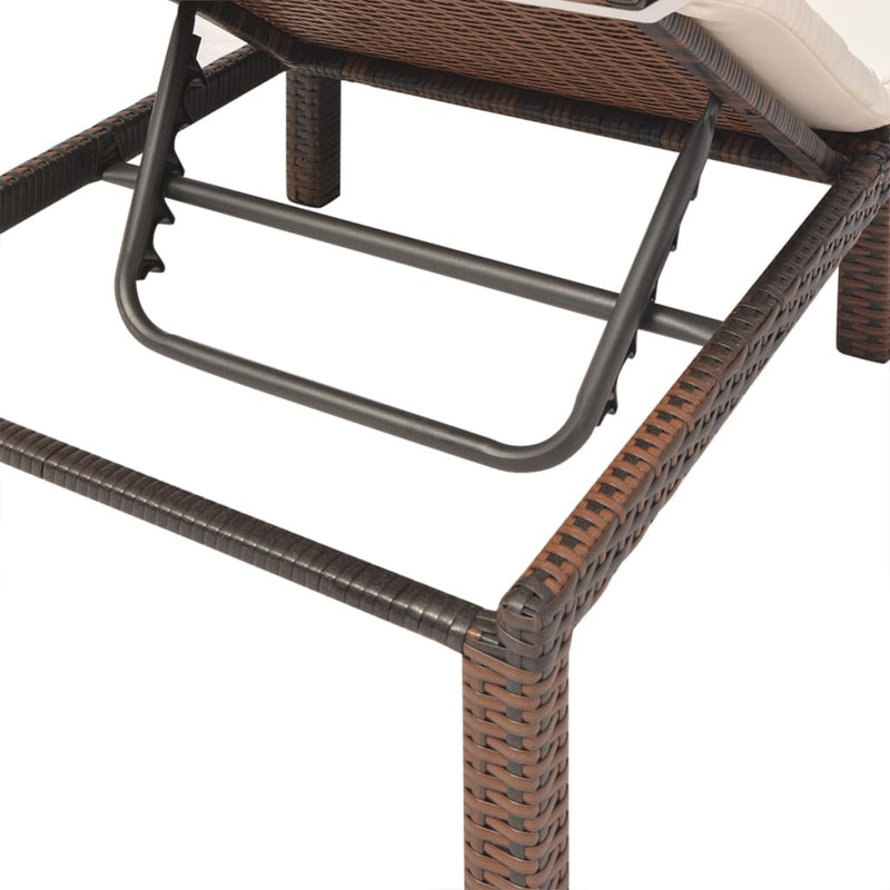 Sun Lounger with Cushion Poly Rattan Brown