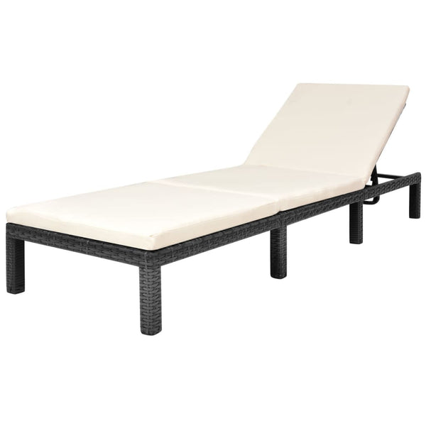 Sun Lounger with Cushion Poly Rattan Black