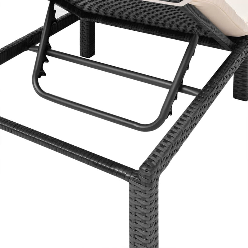 Sun Lounger with Cushion Poly Rattan Black