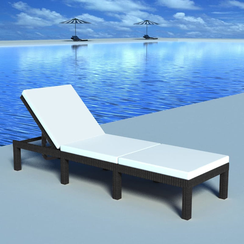 Sun Lounger with Cushion Poly Rattan Black