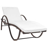 Sun Lounger with Cushion Poly Rattan Brown