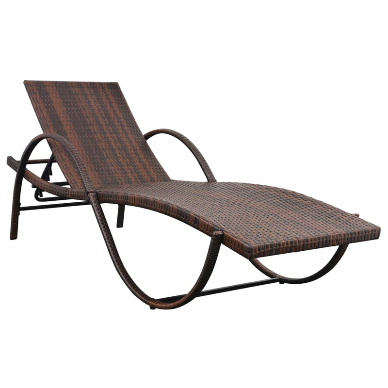 Sun Lounger with Cushion Poly Rattan Brown