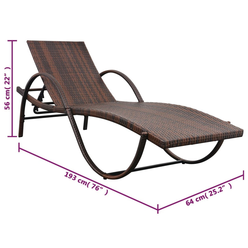 Sun Lounger with Cushion Poly Rattan Brown