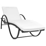 Sun Lounger with Cushion Poly Rattan Black