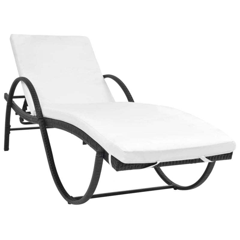 Sun Lounger with Cushion Poly Rattan Black