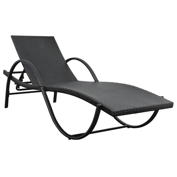 Sun Lounger with Cushion Poly Rattan Black