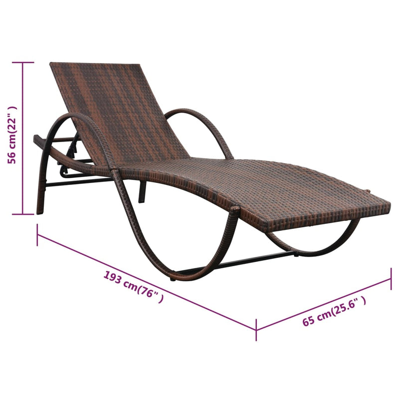 Sun Lounger with Cushion & Table Poly Rattan Brown