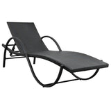 Sun Lounger with Cushion & Table Poly Rattan Black