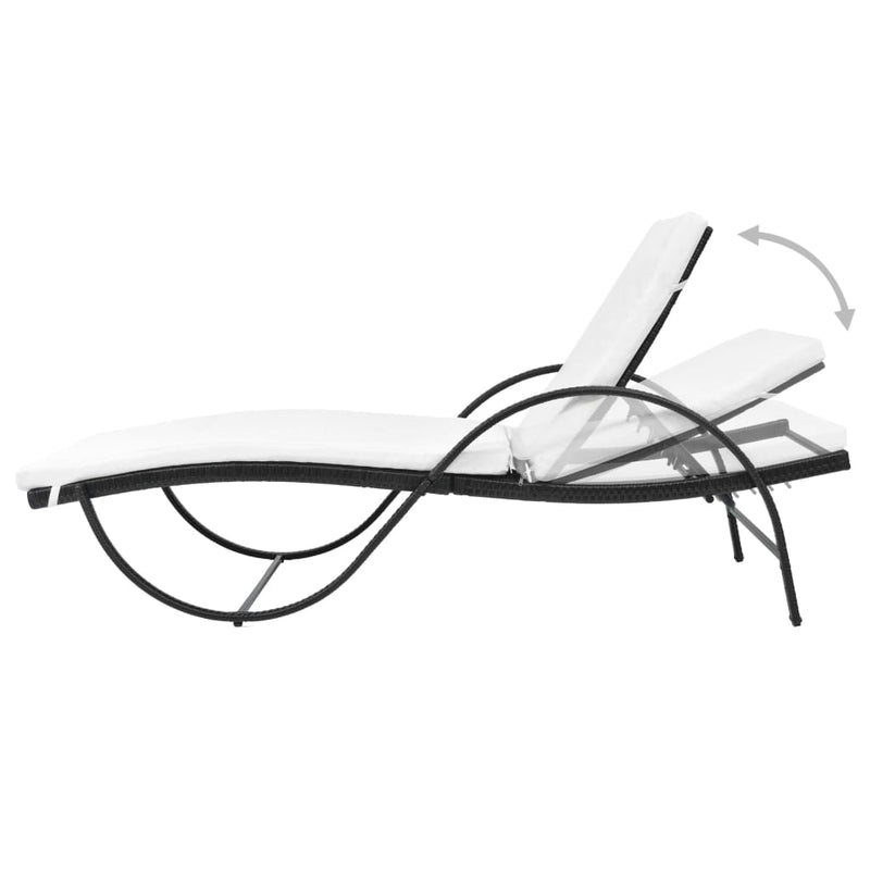 Sun Lounger with Cushion & Table Poly Rattan Black