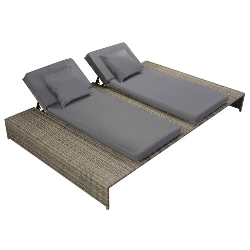 Double Sun Lounger with Cushion Poly Rattan Gray