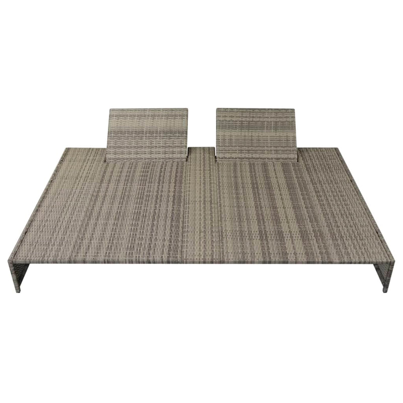 Double Sun Lounger with Cushion Poly Rattan Gray