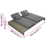 Double Sun Lounger with Cushion Poly Rattan Gray