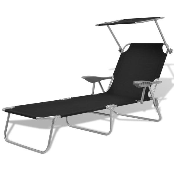 Sun Lounger with Canopy Steel Black