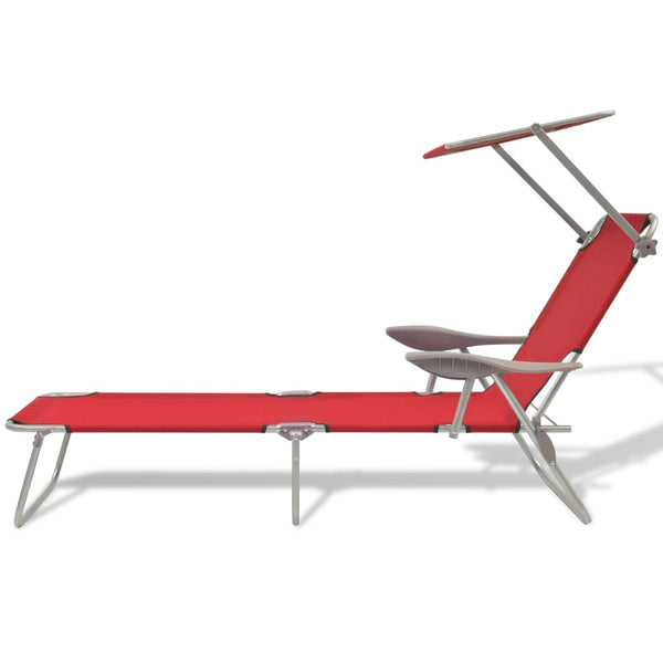 Sun Lounger with Canopy Steel Red