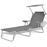 Sun Lounger with Canopy Steel Gray