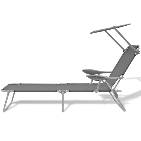 Sun Lounger with Canopy Steel Gray