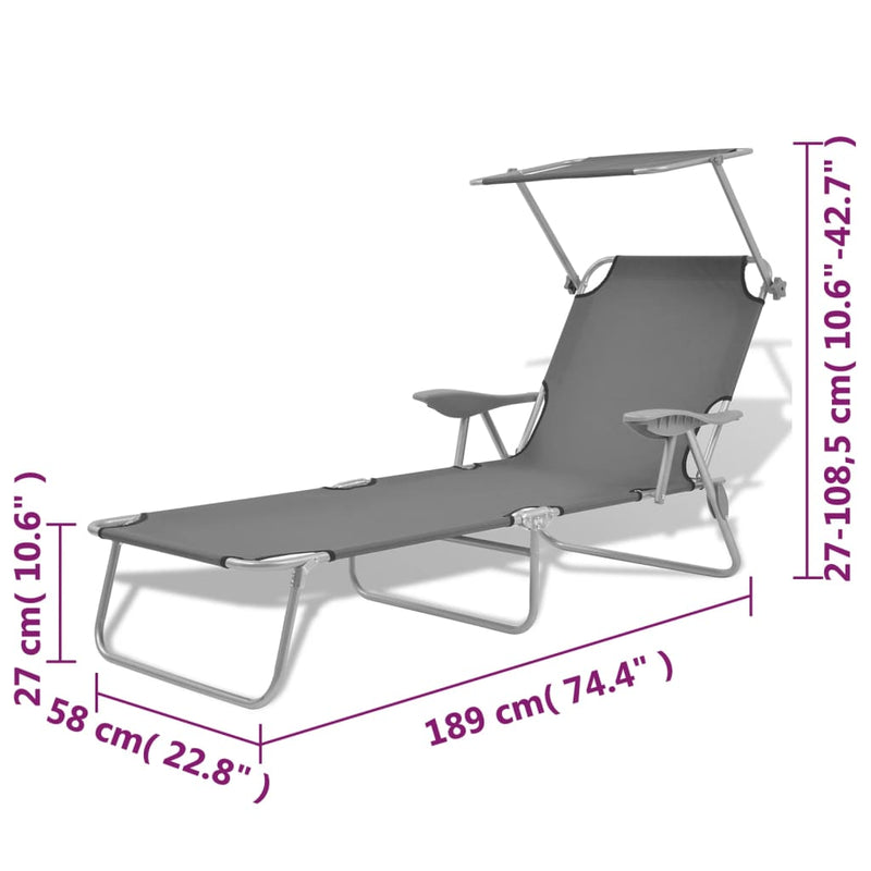 Sun Lounger with Canopy Steel Gray