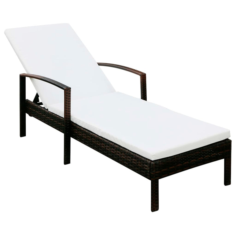 Sun Lounger with Cushion Poly Rattan Brown