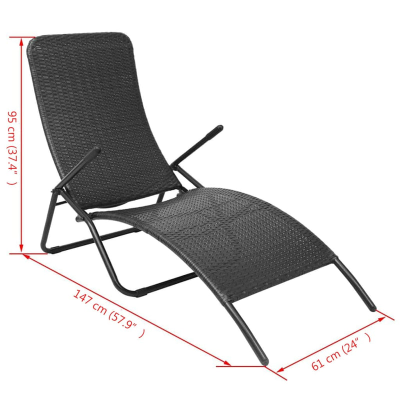 Folding Sun Lounger Poly Rattan Black