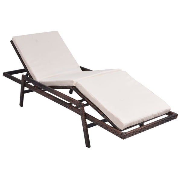 Sun Lounger with Cushion Poly Rattan Brown