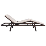 Sun Lounger with Cushion Poly Rattan Brown