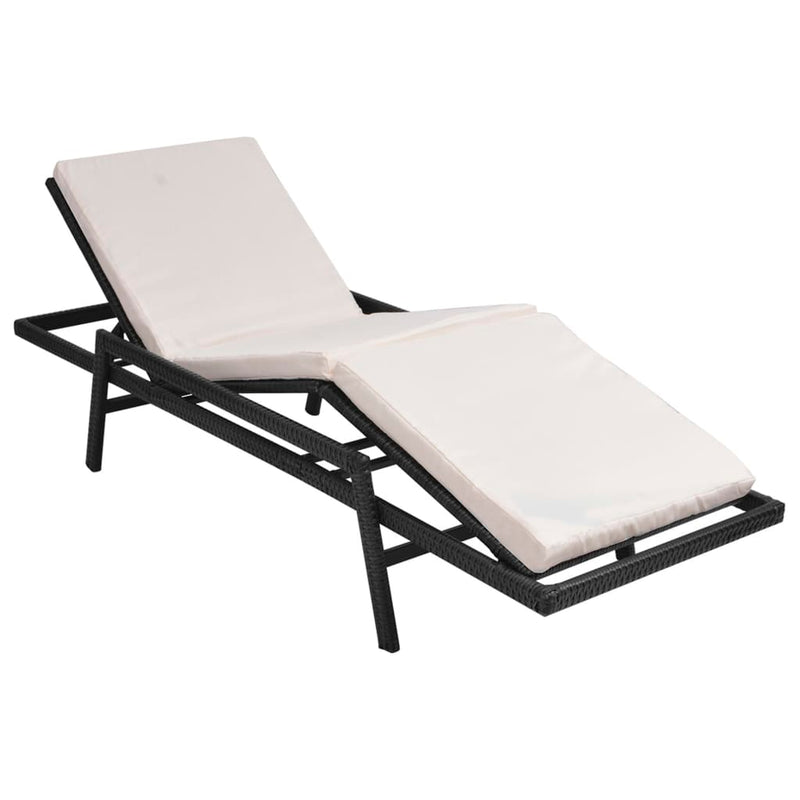 Sun Lounger with Cushion Poly Rattan Black