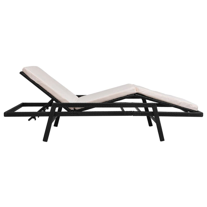 Sun Lounger with Cushion Poly Rattan Black