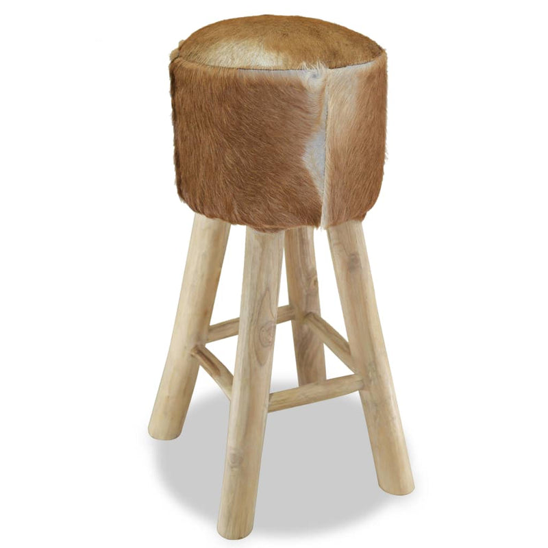 Bar Stool Real Leather and Solid Teak Wood