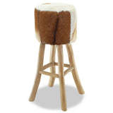 Bar Stool Real Leather and Solid Teak Wood