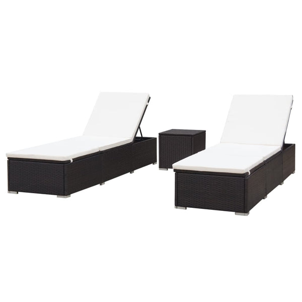 Sun Loungers 2 pcs with Table Poly Rattan Brown