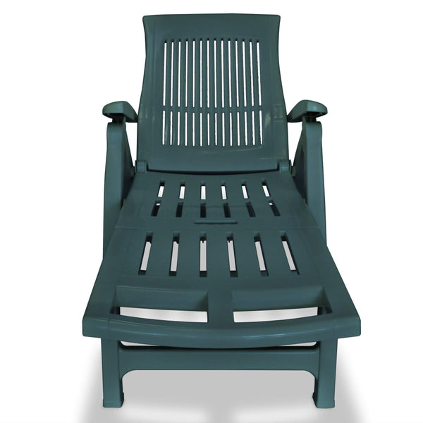 Sun Lounger with Footrest Plastic Green