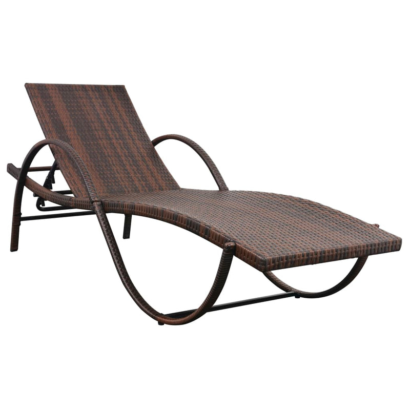 Sun Loungers 2 pcs with Table Poly Rattan Brown